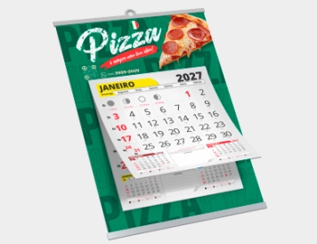 Folhinha com Bloco de Calendário e Vareta Metálica, duplex 250g, 24,5X35  cm