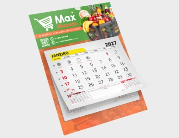 Folhinha com Bloco de Calendário, 24,5x35cm, papel Duplex 250g UVTotal frente